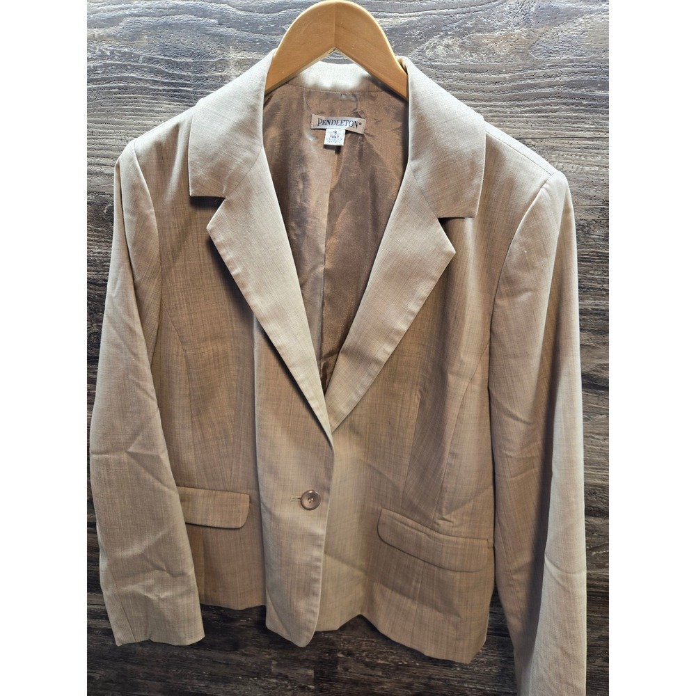 Pendleton Womens Tan Beige‎ Single Button Blazer Jacket Size 18 USA Fabric